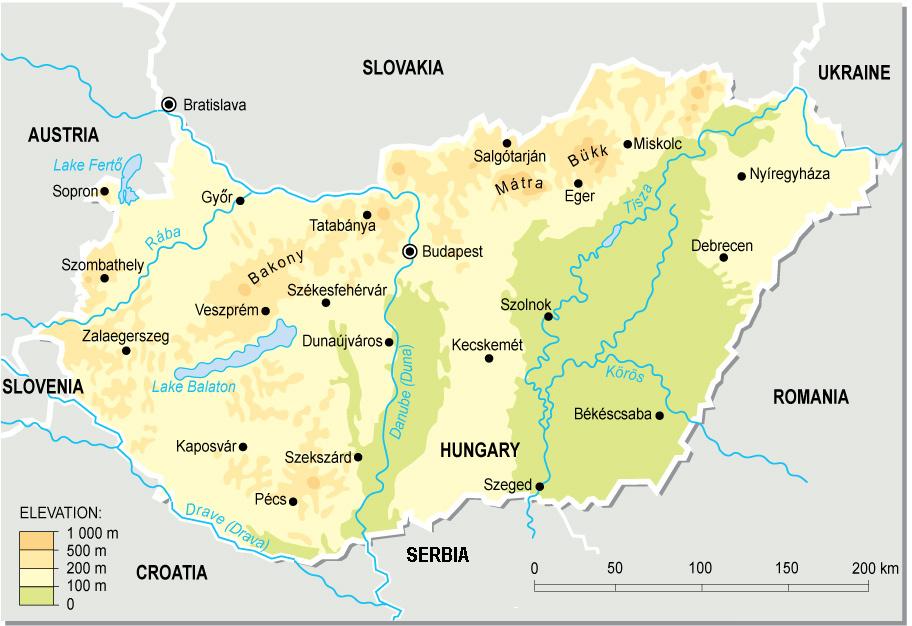 El Danubio y el Tisza dividen a Hungría en importantes regiones a visitar Mapa Hungría ilustración